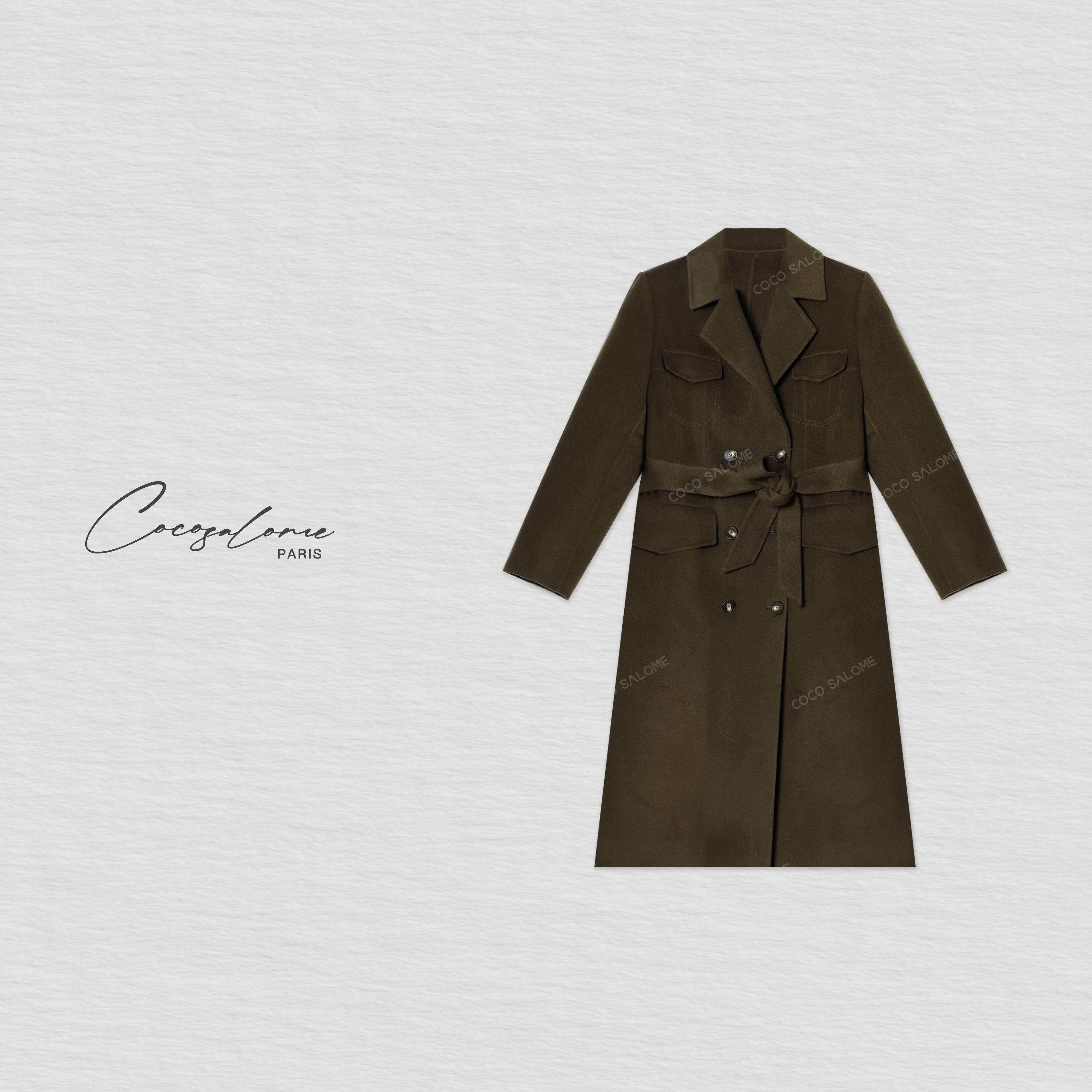 韩彬彬"绿野"100羊毛大衣秋冬款带腰带女装毛呢中长款外套8619-7