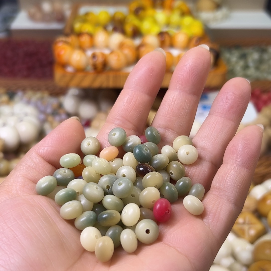 菩提根/象牙果手串微瑕9飘绿算盘200颗