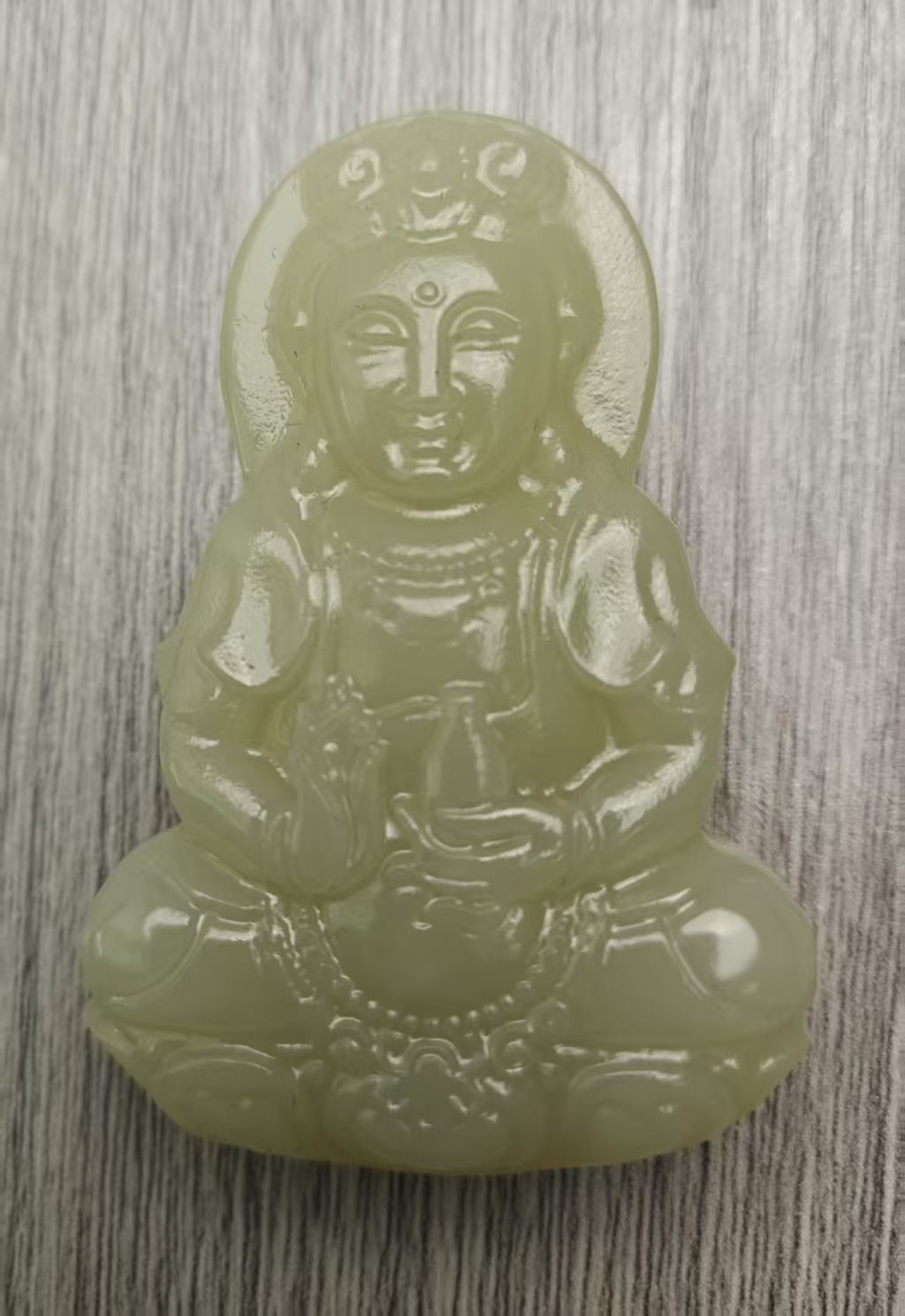 S049天然玉石黄白双面观音配縄子帯礼盒收藏品