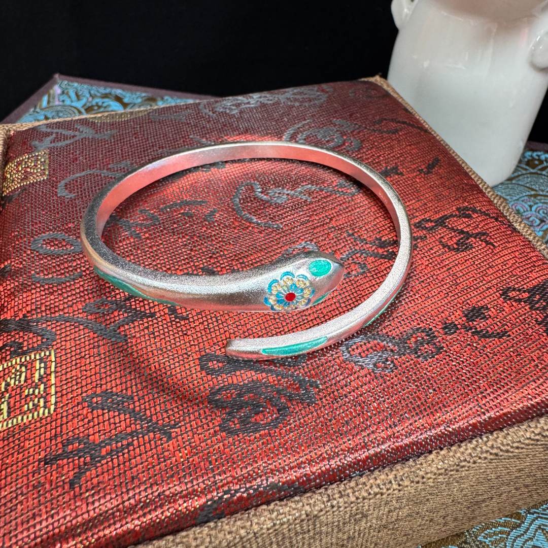 【T】足银手镯 蛇莲花手镯 SZ0026