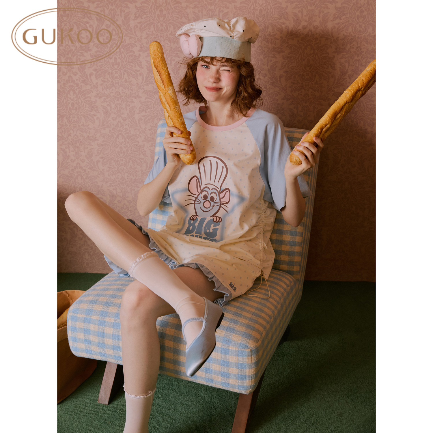 Gukoo/果壳睡衣女料理鼠王联名新款纯棉可爱女士家居服套装