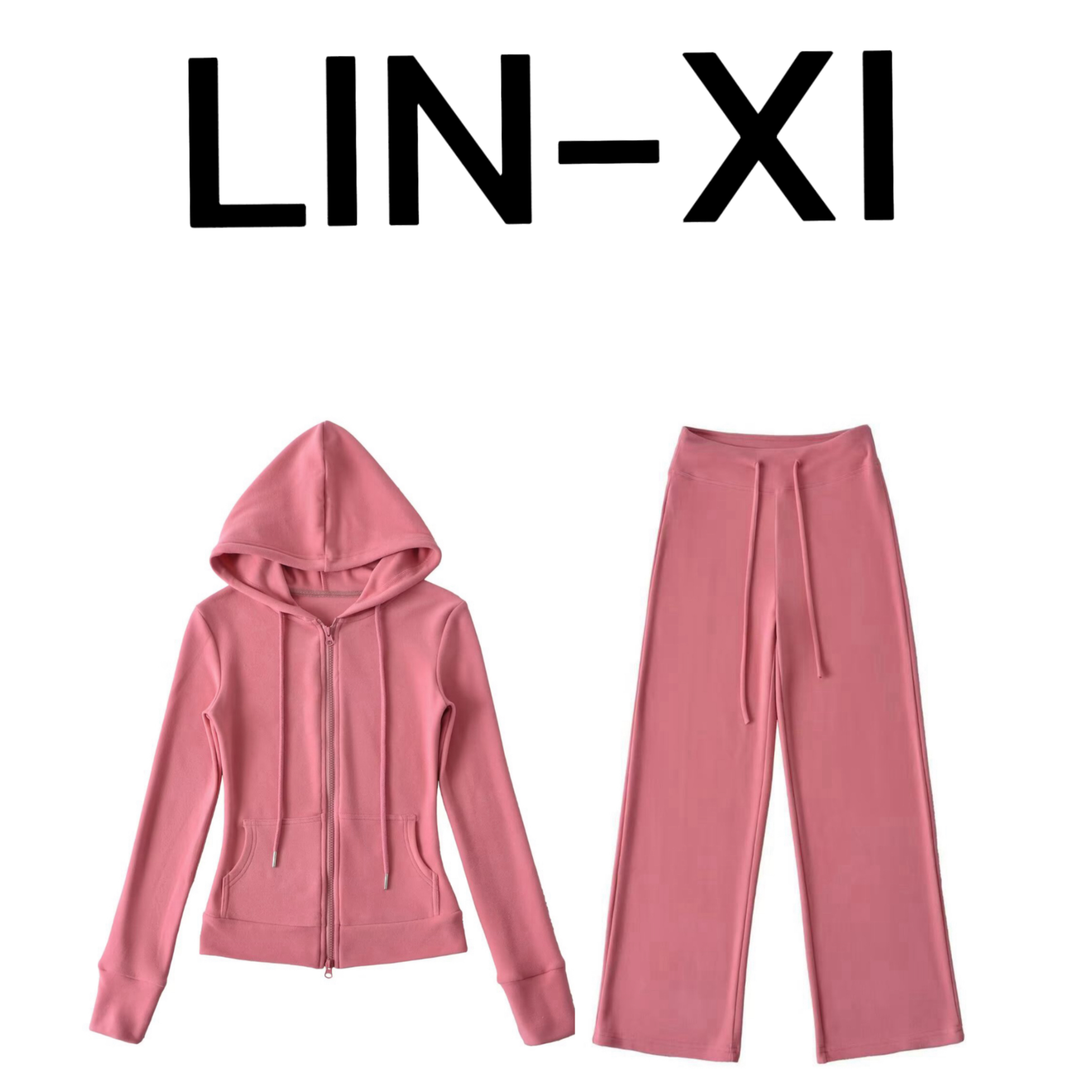 LIN-XI 连帽短外套德绒百搭长袖运动欧美风休闲套装 25246 25248