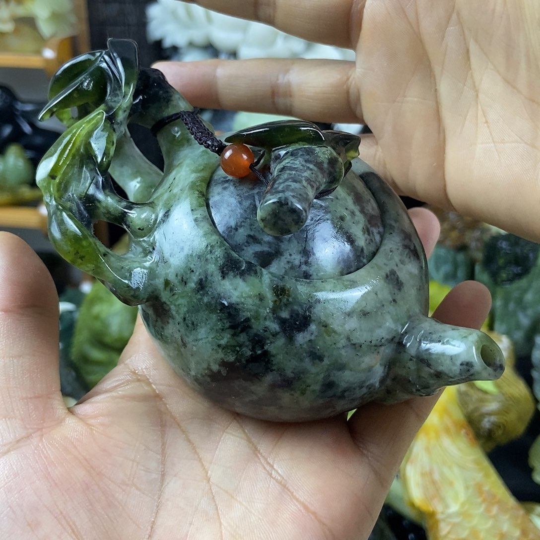 新***7蛇纹石玉合金手把