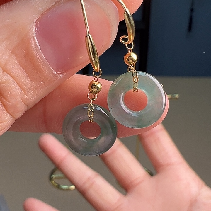 翡翠耳饰18K金镶嵌耳饰