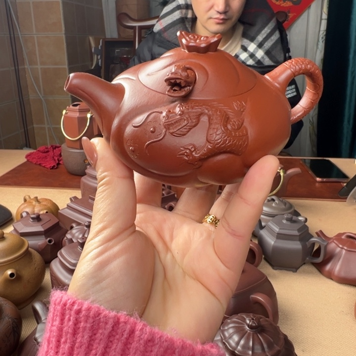 紫砂茶壶小****）朱泥鱼化龙