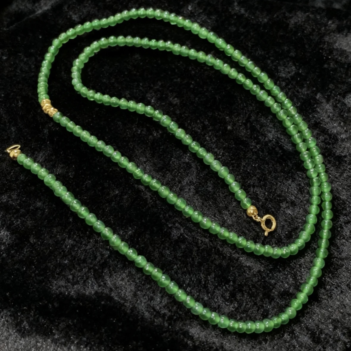 【圆圆满满】18k金 天然翡翠A货 小米珠项链