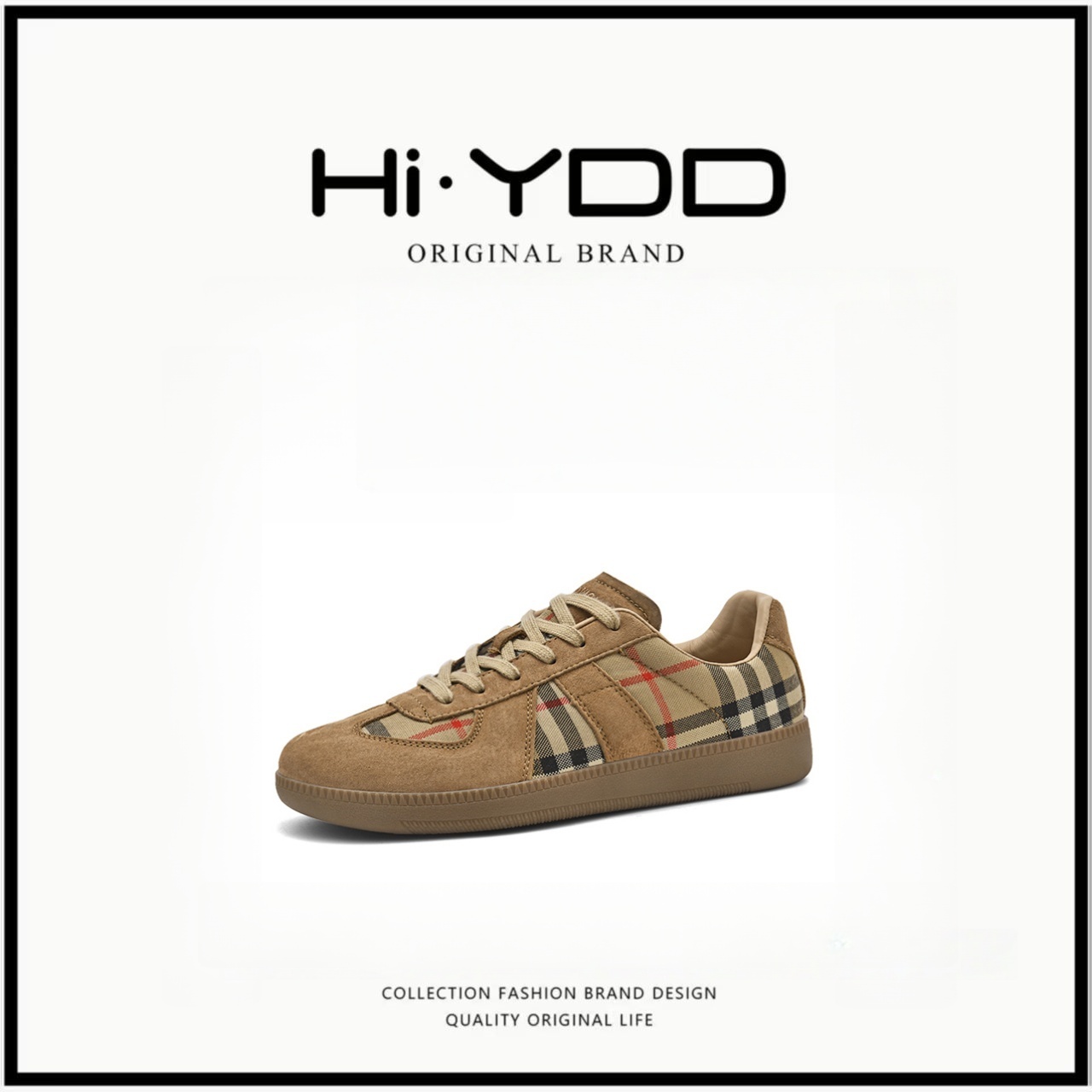 YDD•「定制」新款复古撞色轻奢高定手工情侣平板德训鞋8818