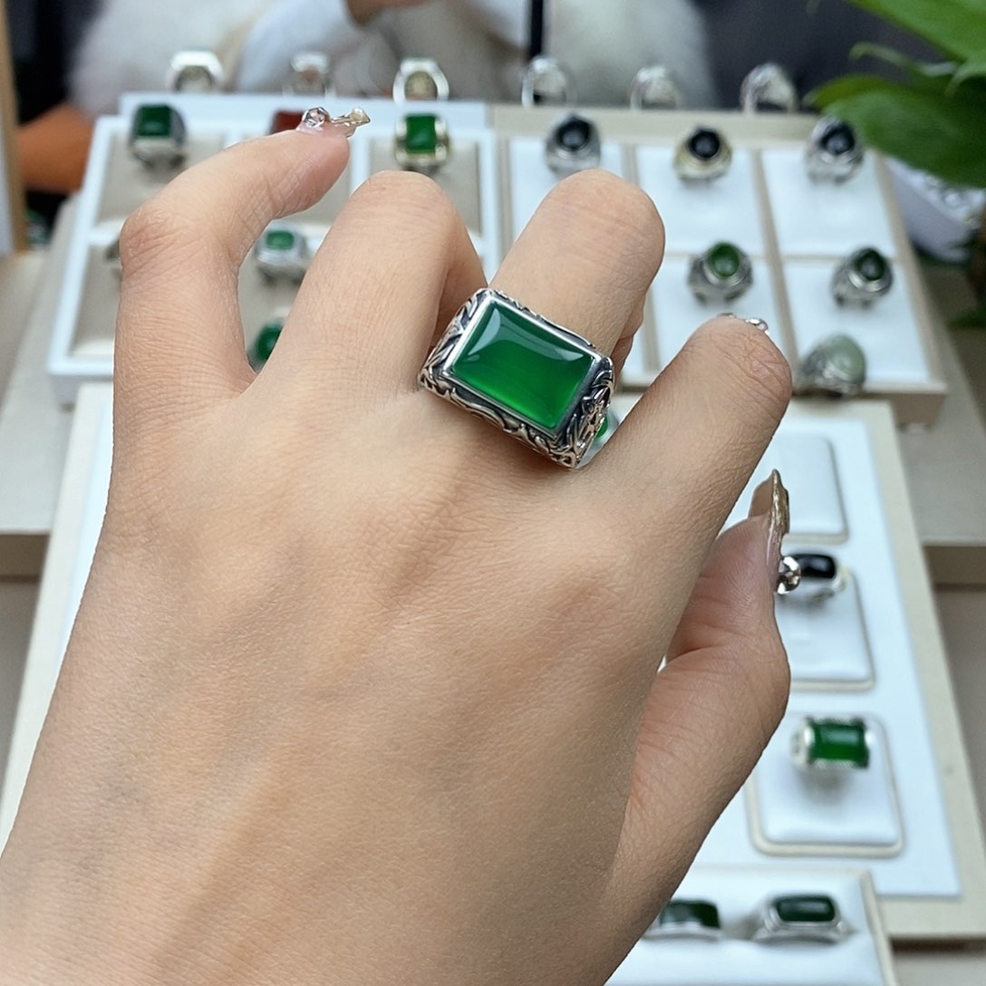 玛瑙/玉髓戒指银S925镶嵌