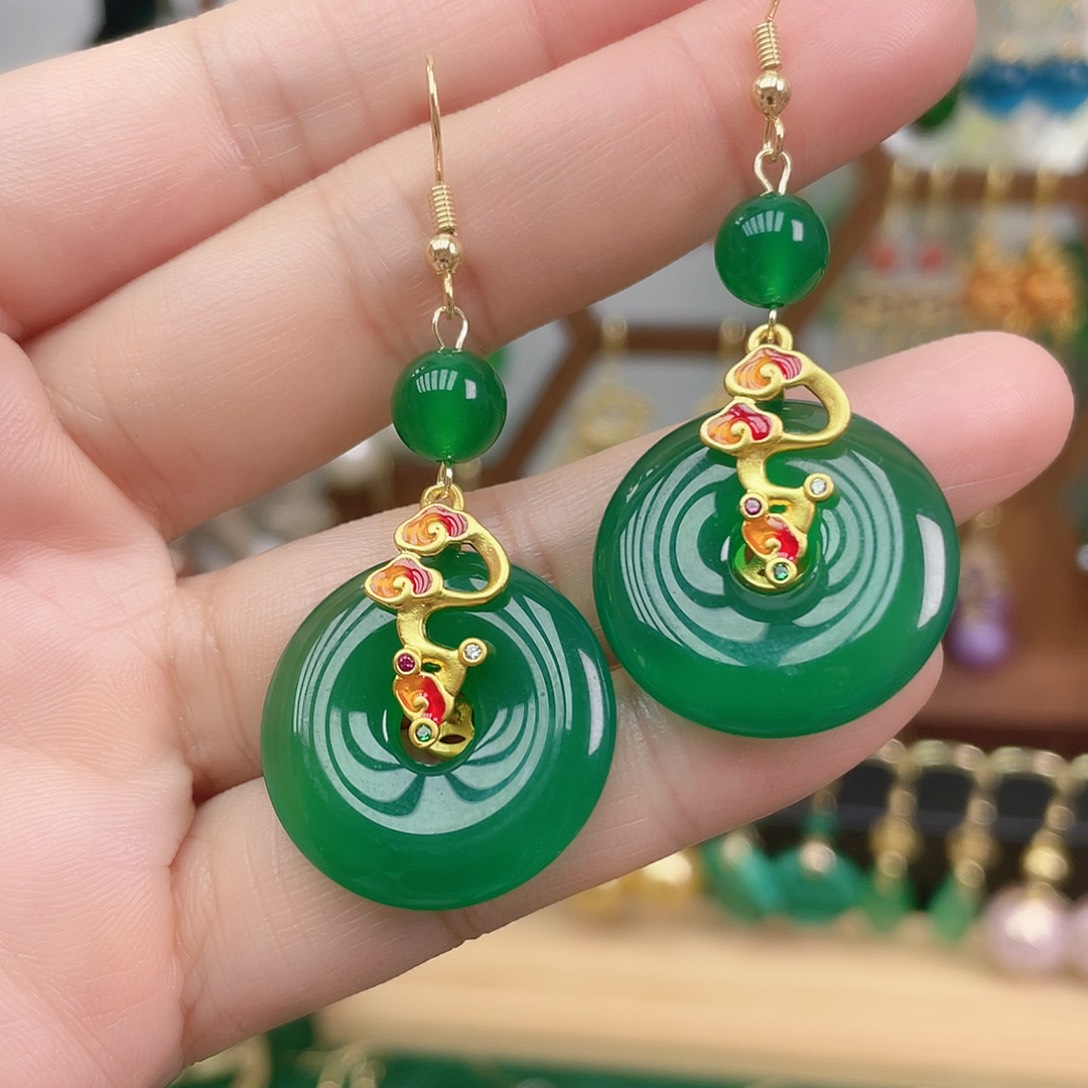 玛瑙/玉髓合金耳饰