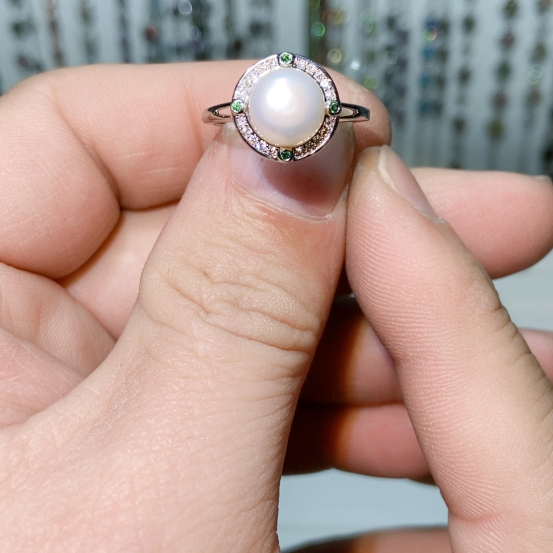 绿水晶戒指银S925镶嵌