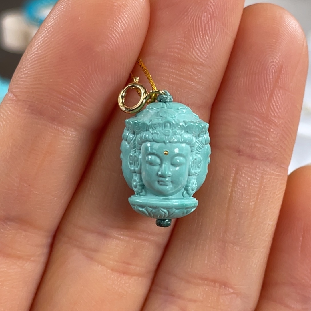 绿松石未镶嵌套链高瓷三面观音