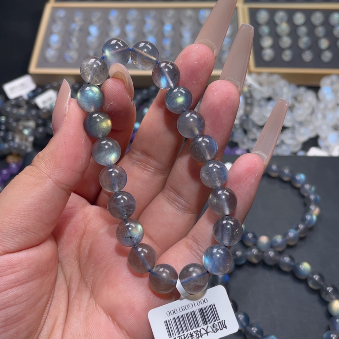 四***菜手链未镶嵌长石灰月光手链10mm