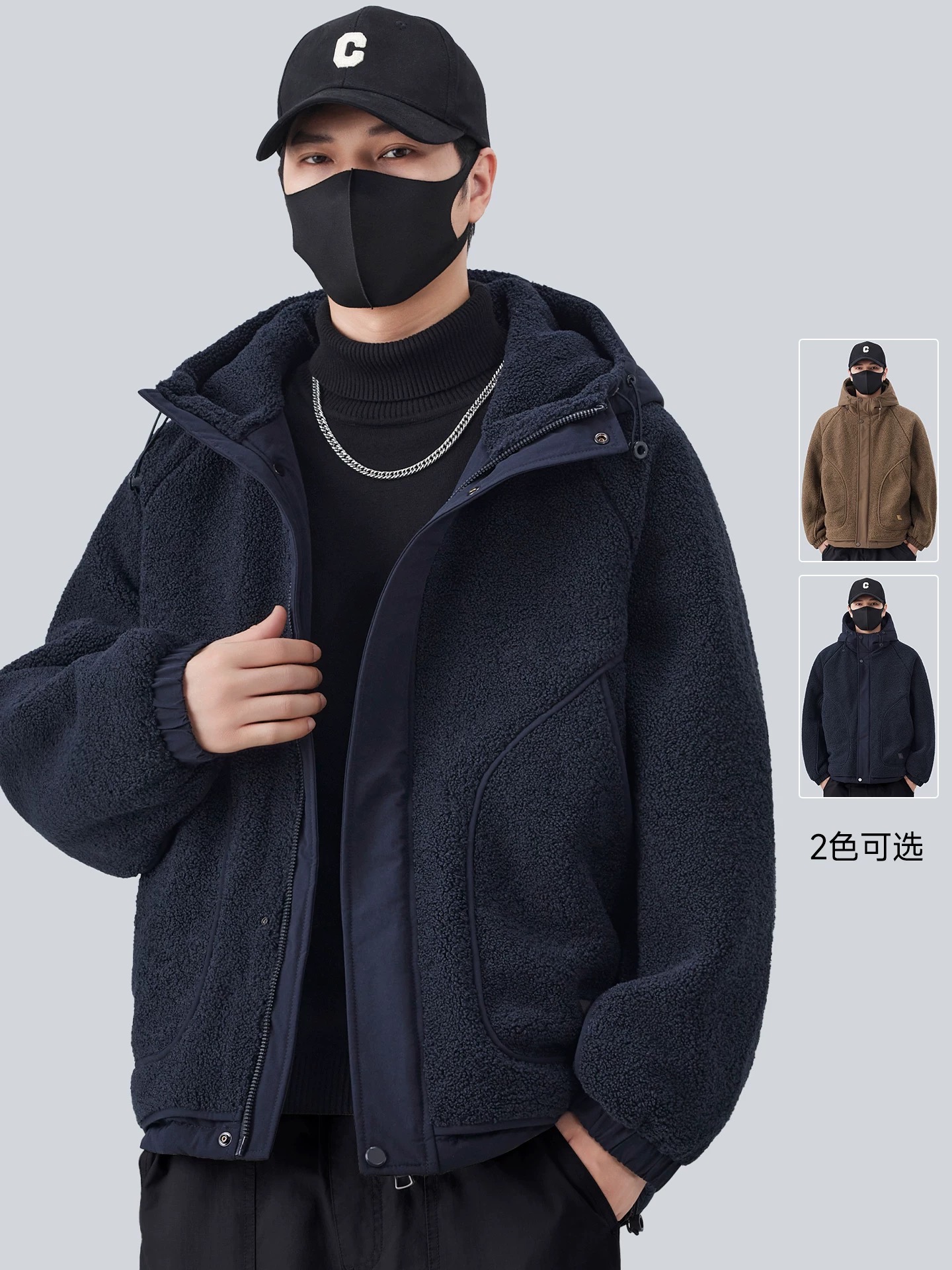 （保暖王炸）冬季保暖加厚颗粒绒羊羔毛连帽外套 32036