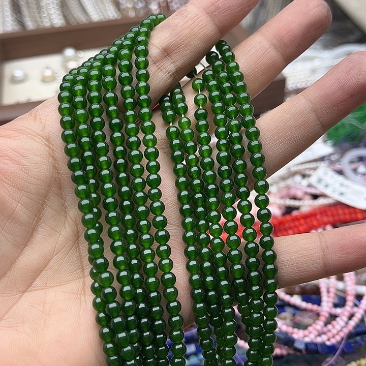 疯***蜜玛瑙/玉髓未镶嵌珠宝半成品一条4mm左右碧玉
