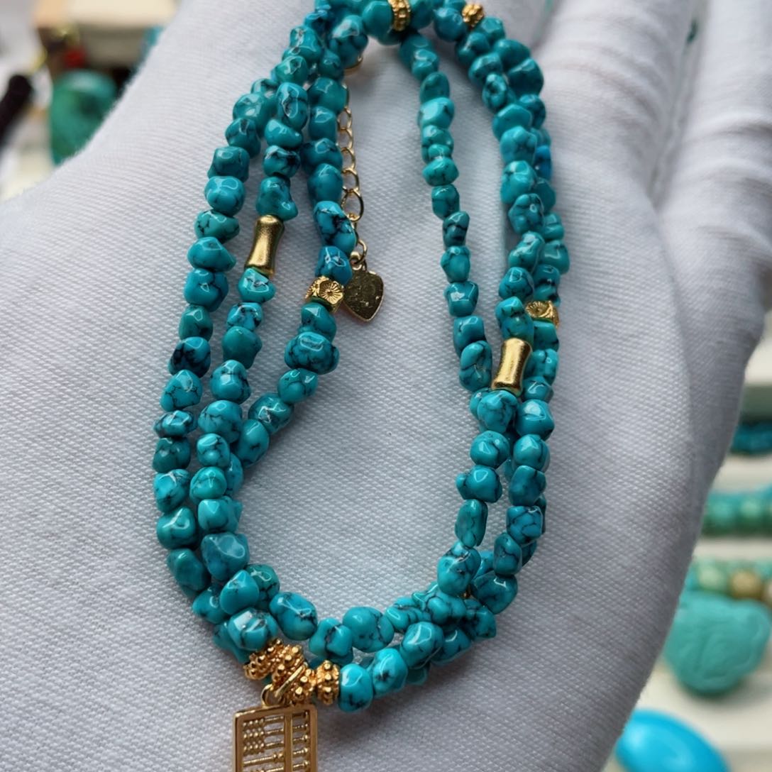 绿松石珠宝奇石银S925镀金镶嵌