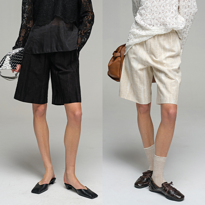 INFFTRU |【树皮短裤】树纹短裤 日潮文艺风五分阔腿裤女休闲短裤