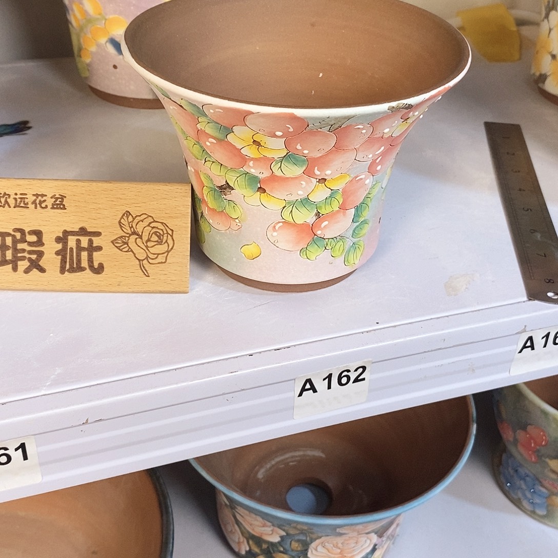 紫砂花盆红陶手绘花盆