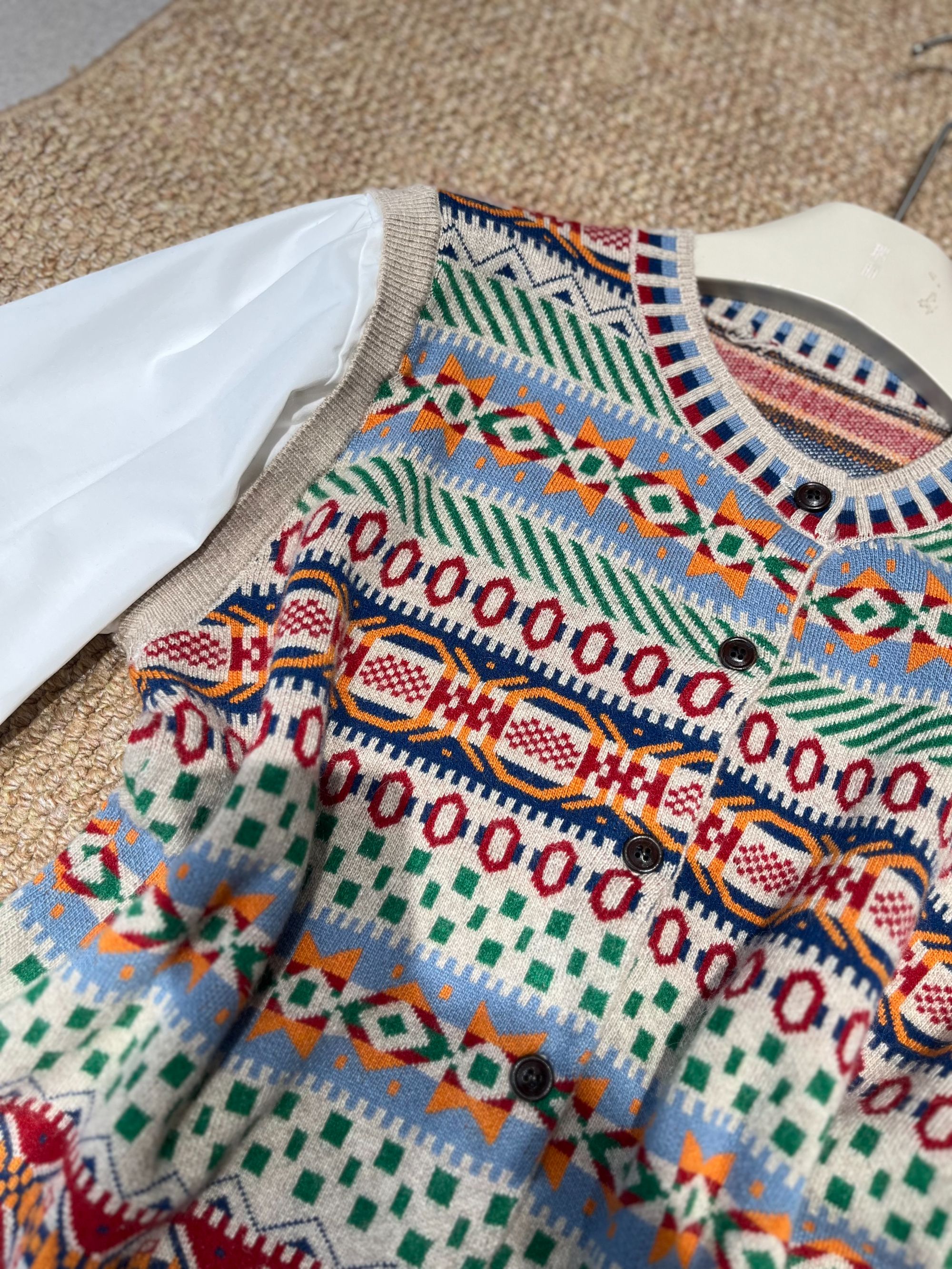 秋季新款设计感复古拼接条纹民族风提花针织衫上衣【费尔岛】