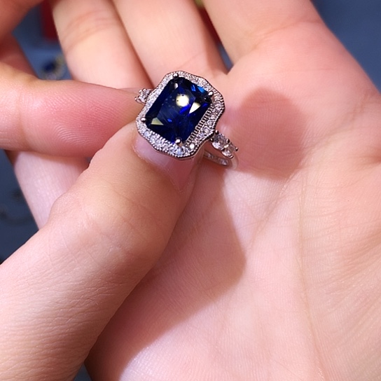 蓝宝石戒指银S925镶嵌