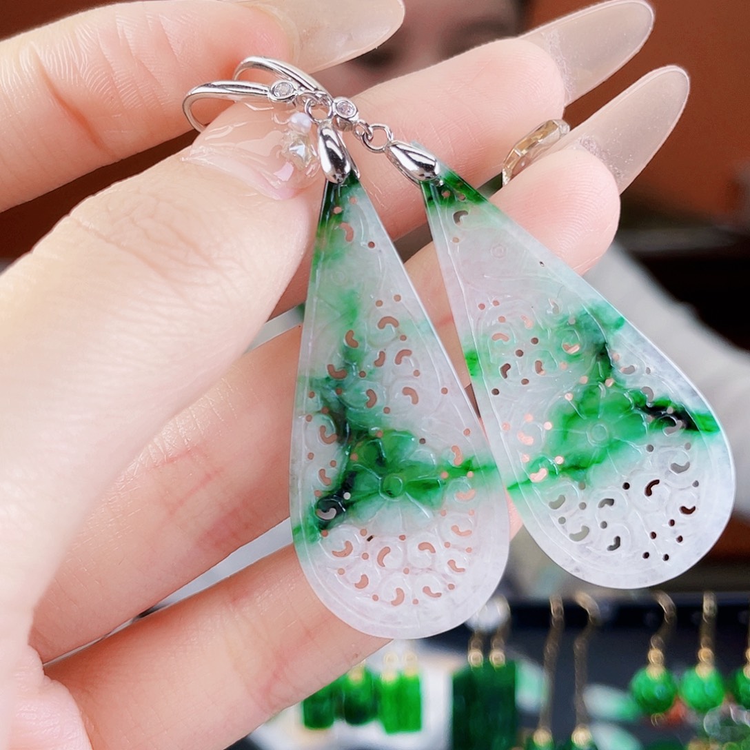 翡翠银S925镶嵌耳饰