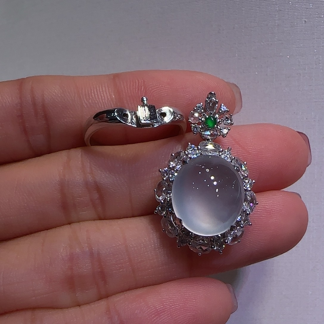 翡翠戒指18K金镶嵌戒指吊坠两用款