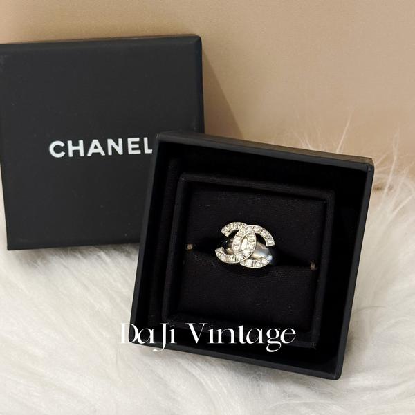 大吉中古/Chanel香奈儿银色双c拼钻戒指