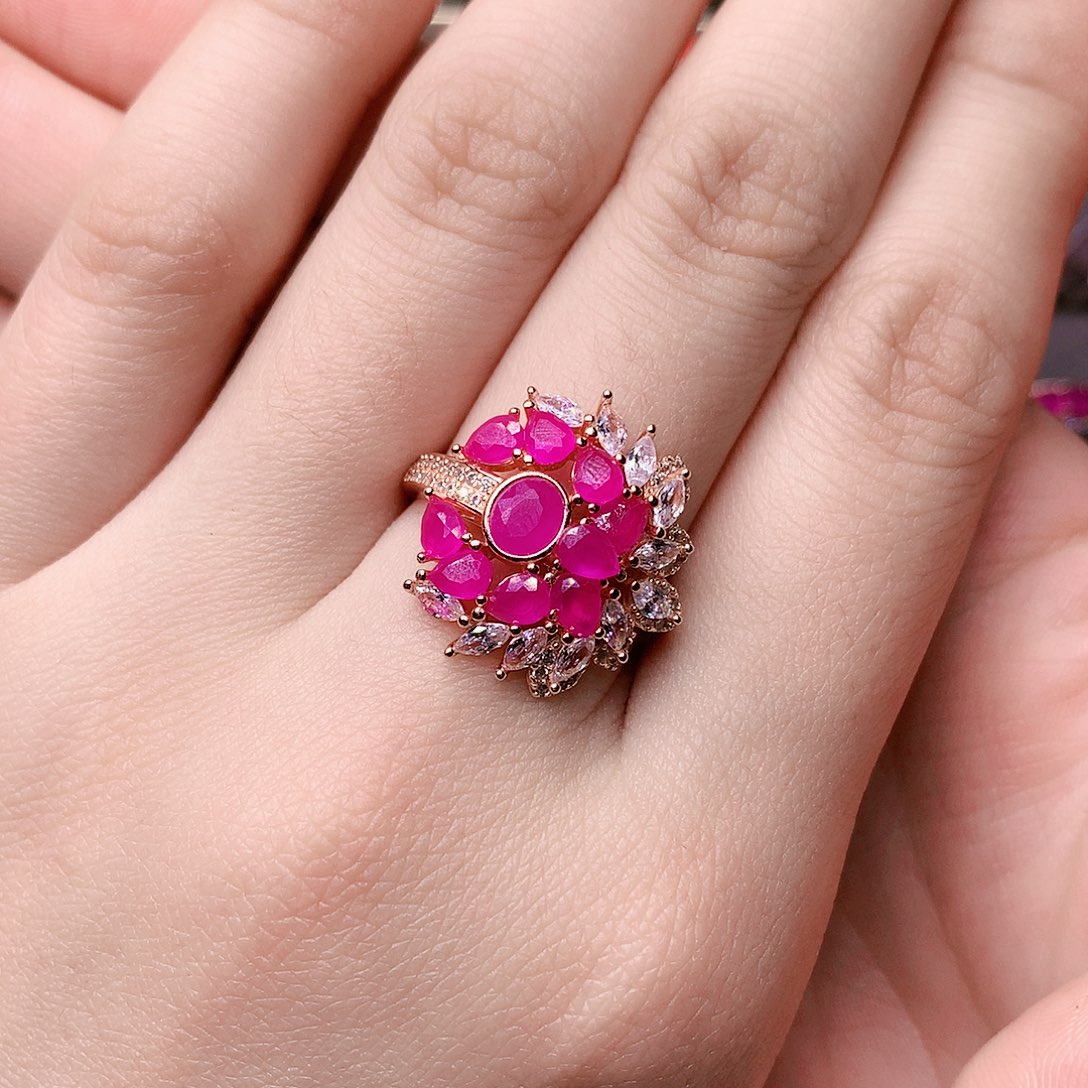 红宝石戒指银S925镶嵌