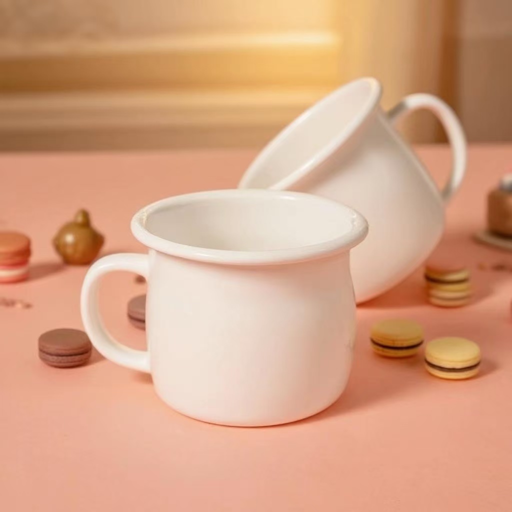 捡漏，日本余单白色简约加厚珐琅搪瓷大容量马克杯水杯咖啡杯