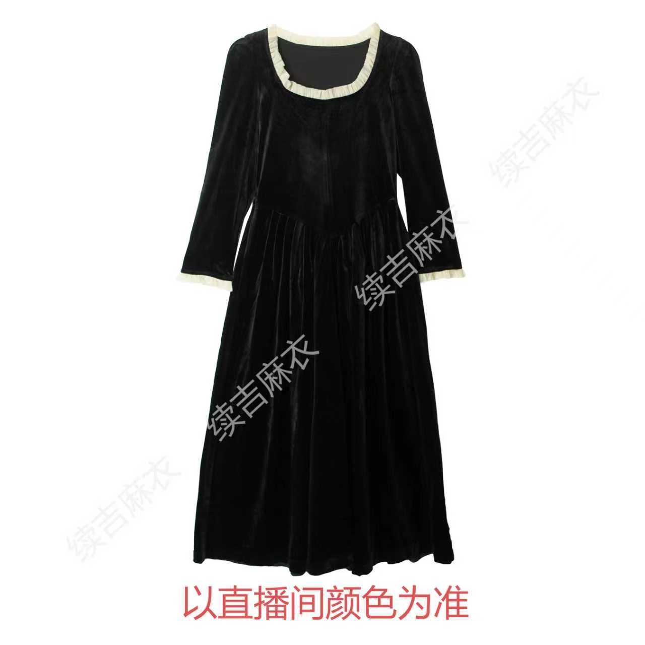秋冬-续吉麻衣25-2039【古典】气质长袖轻奢复古优雅丝绒连衣裙