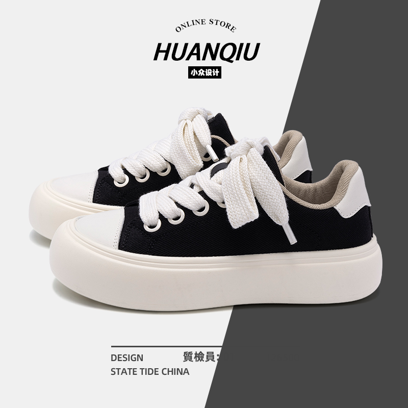 环球板鞋男2025冬季新款复古厚底休闲鞋男士透气百搭黑色帆布鞋潮