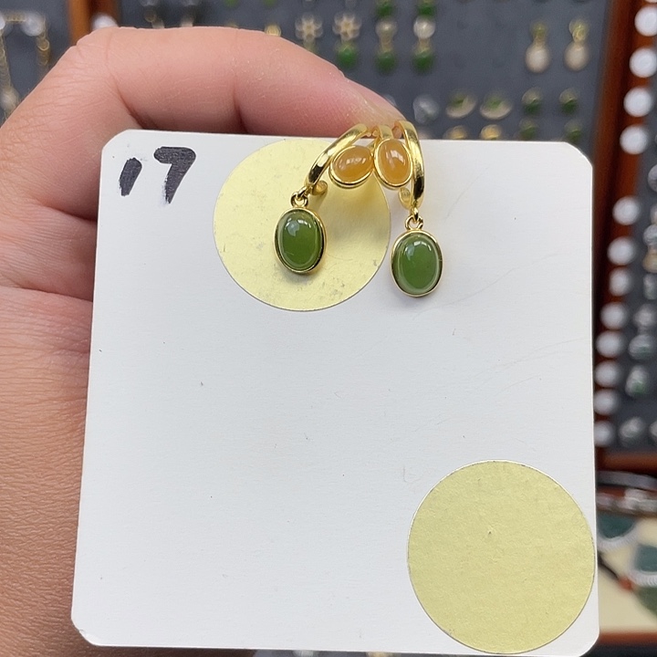 和田玉耳饰银S925镶嵌和田玉17