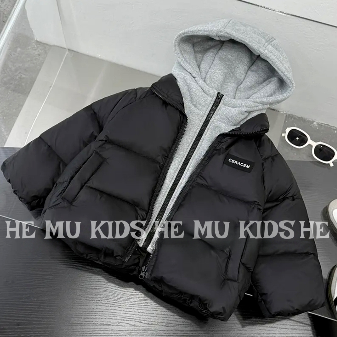 男童冬款棉衣冬装儿童韩版时尚撞色拼接连帽加厚保暖休闲棉服外套