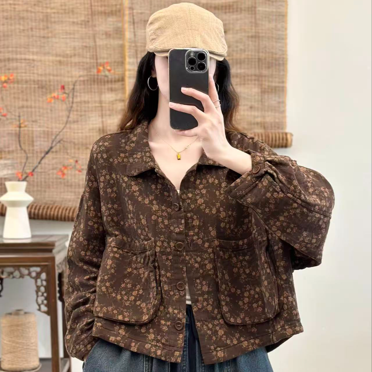 15657新款春秋休闲时尚百搭气质显瘦碎花外套