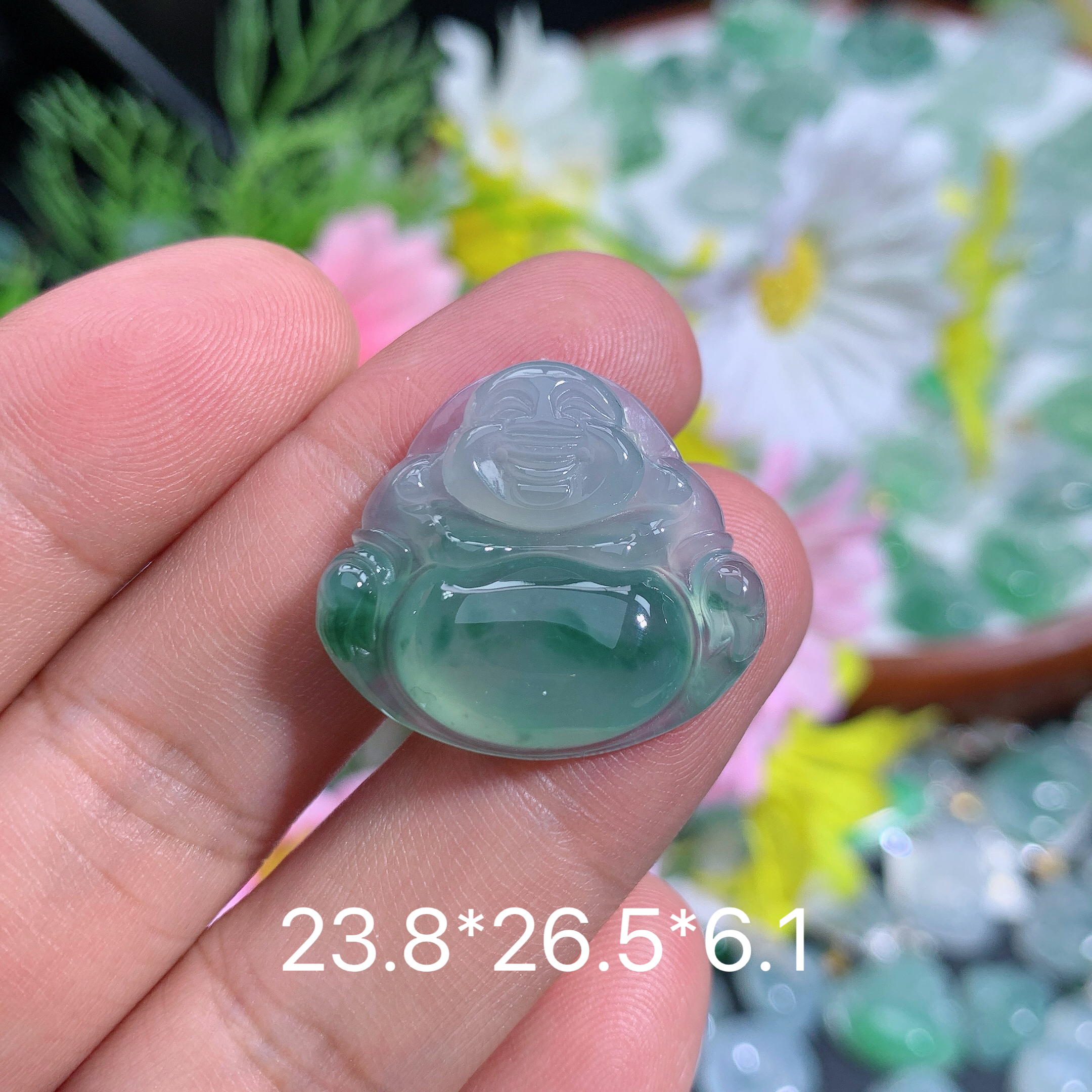 缅甸天然翡翠A货冰种飘花佛公吊坠路百搭精致雕刻时尚气质女款玉