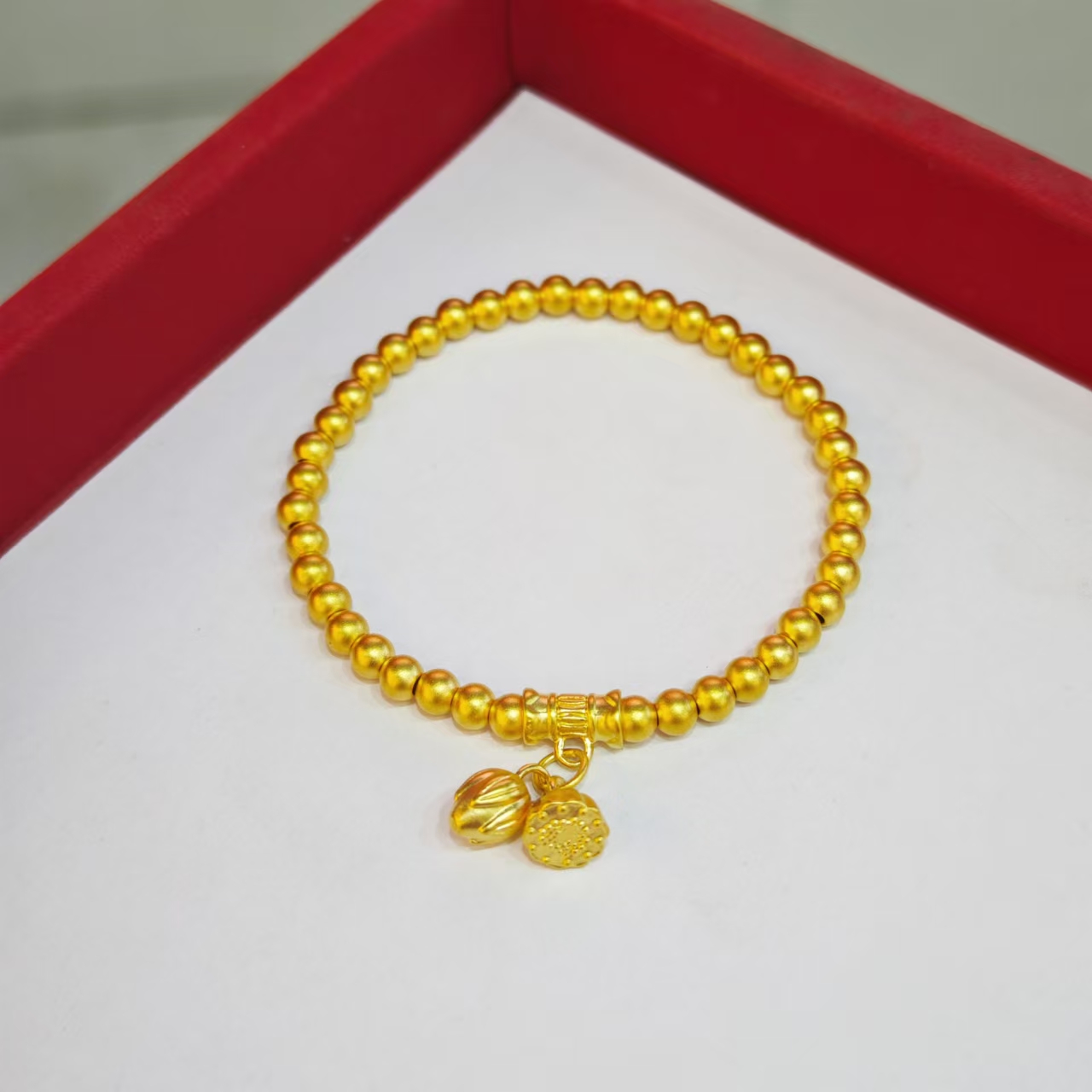 小贝黄金足金999卡4mm古法两世欢配件#01396(42颗金珠)