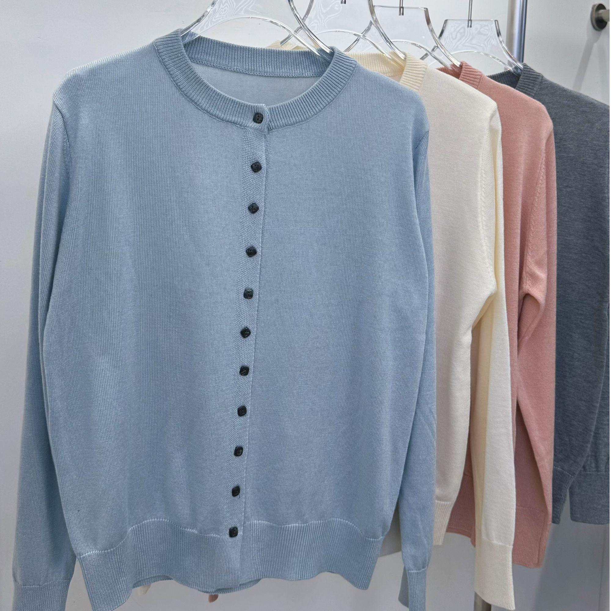 DOUYA春季新款排扣美丽若羊毛开衫气质时尚长袖百搭