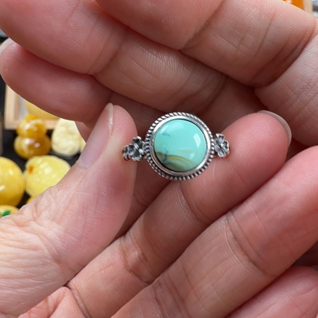 V***安绿松石银S925镶嵌戒指绿松