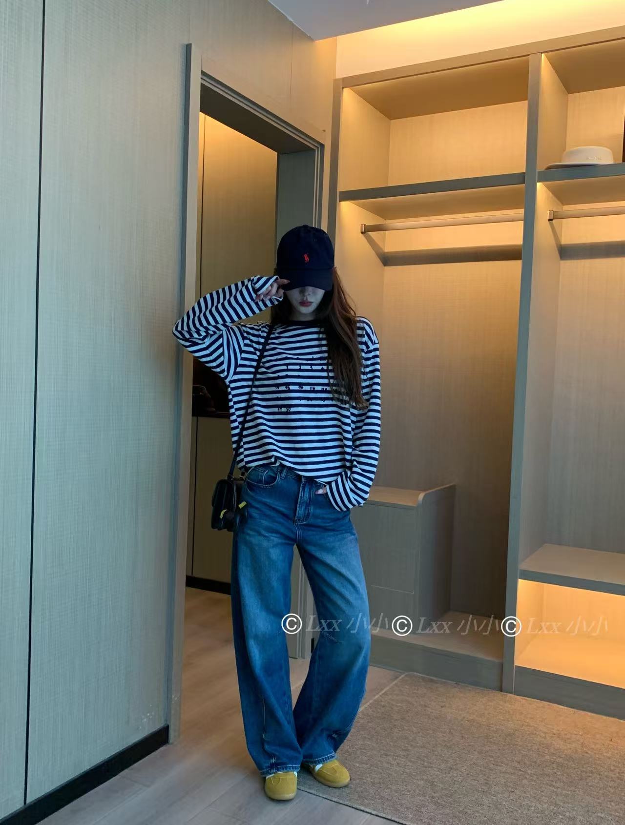 LXX 25新款宽松显瘦韩版减龄条纹长袖T恤XXT0023