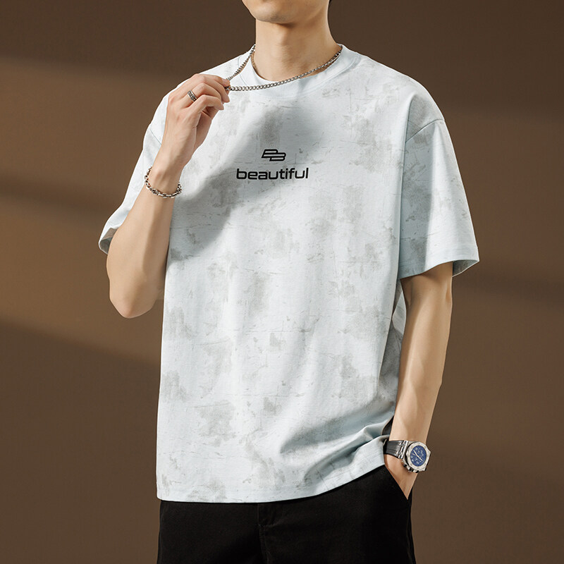 夏季美式扎染休闲短袖男士潮流宽松时尚百搭上衣T恤