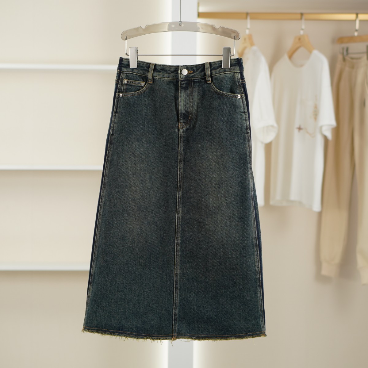 麦迪尚品【百JH】5042748夏季时尚简约休闲牛仔长半裙品牌撤柜女