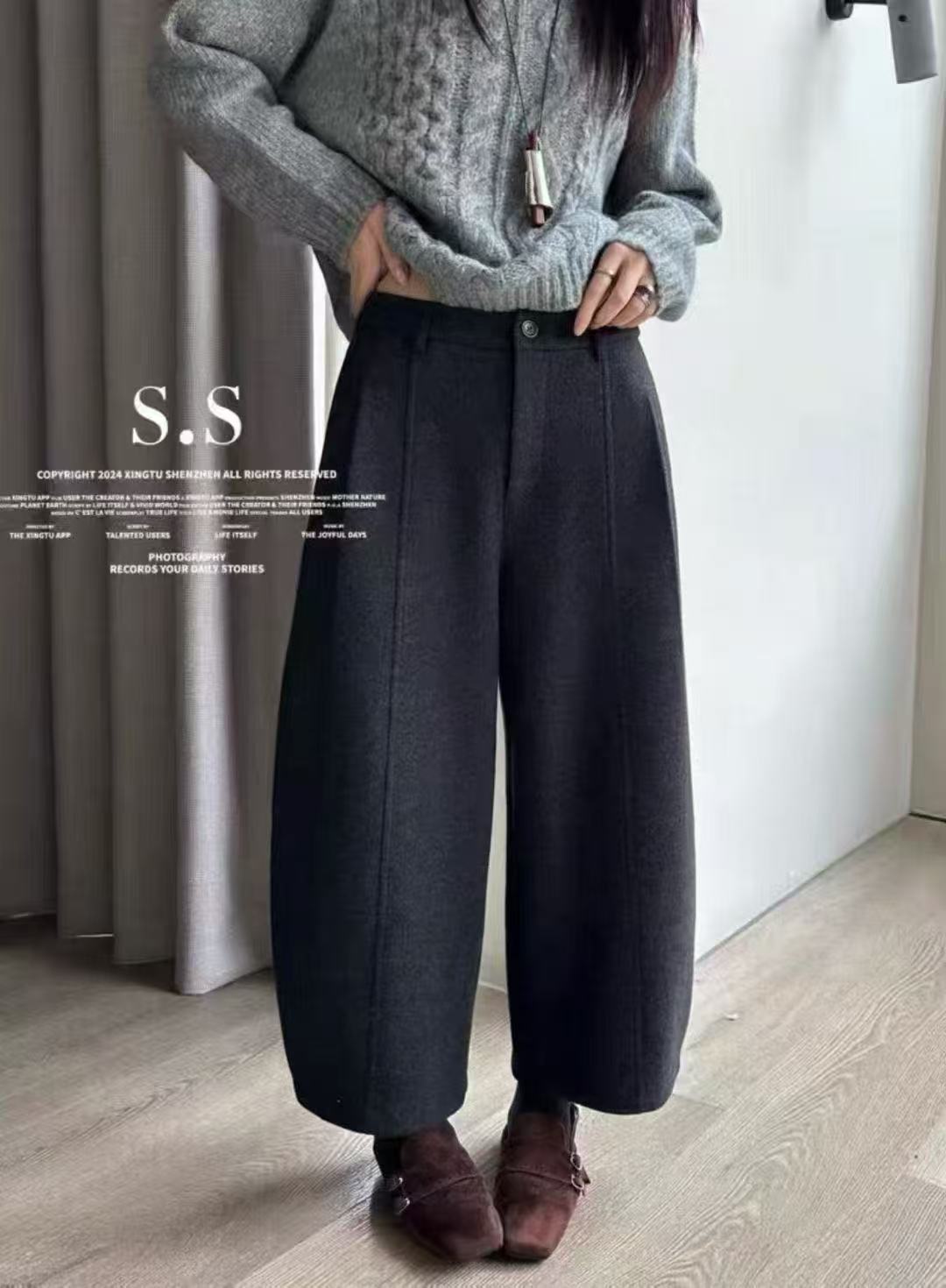 瑶瑶家  冬季复合奥羊绒气球九分裤