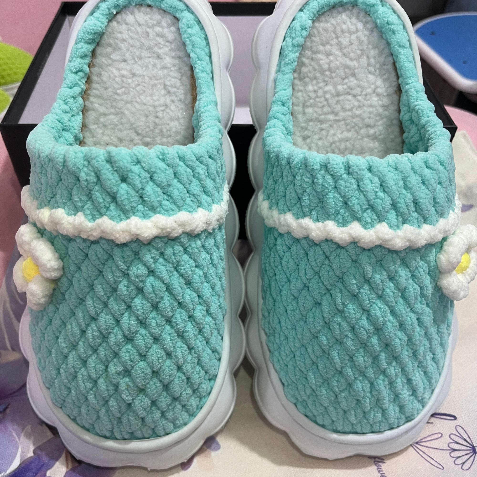 手工毛拖鞋编织冰条线秋冬室内家居保暖防滑女款