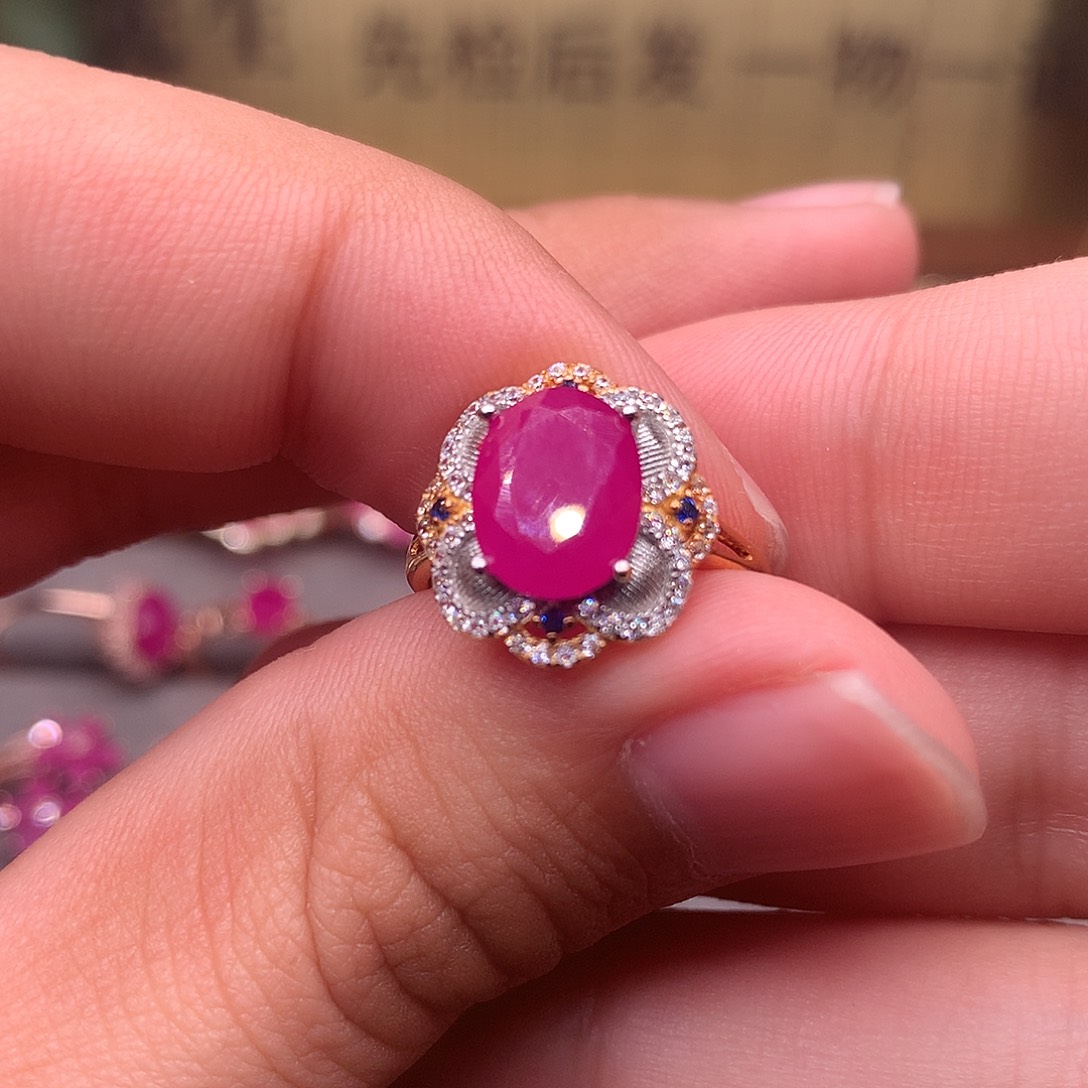 红宝石戒指银S925镶嵌