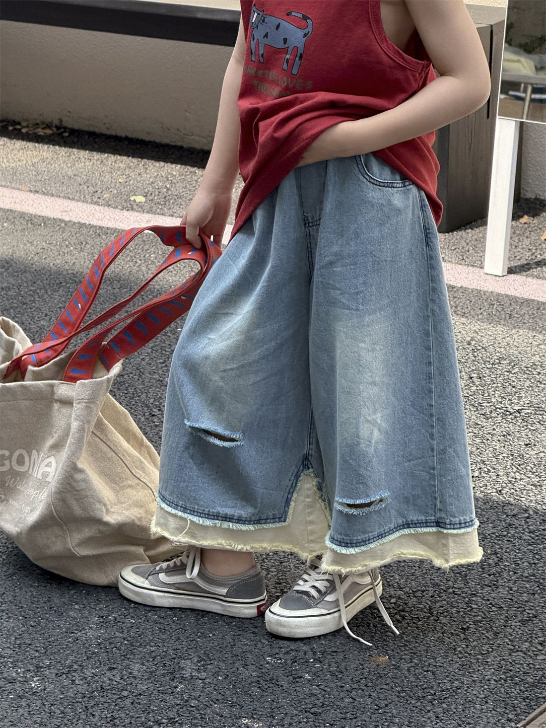 童装男童潮裤2025夏季韩版拼布破洞软薄牛仔裤儿童宽松长裤潮