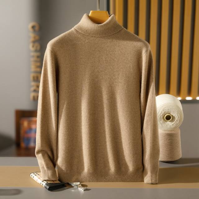 男士七针加厚高翻领100%纯山羊绒针织套衫秋冬