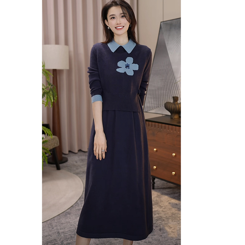 nuobeiyin/诺贝因冬季百搭提花针织马甲连衣裙两件套装NAMM6957-1