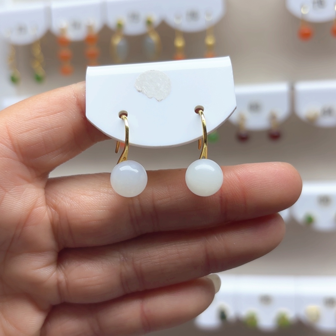 和田玉耳饰银S925镶嵌