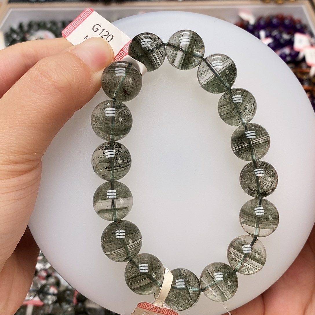 未镶嵌手链水晶G120 绿幽灵 千层 13m+