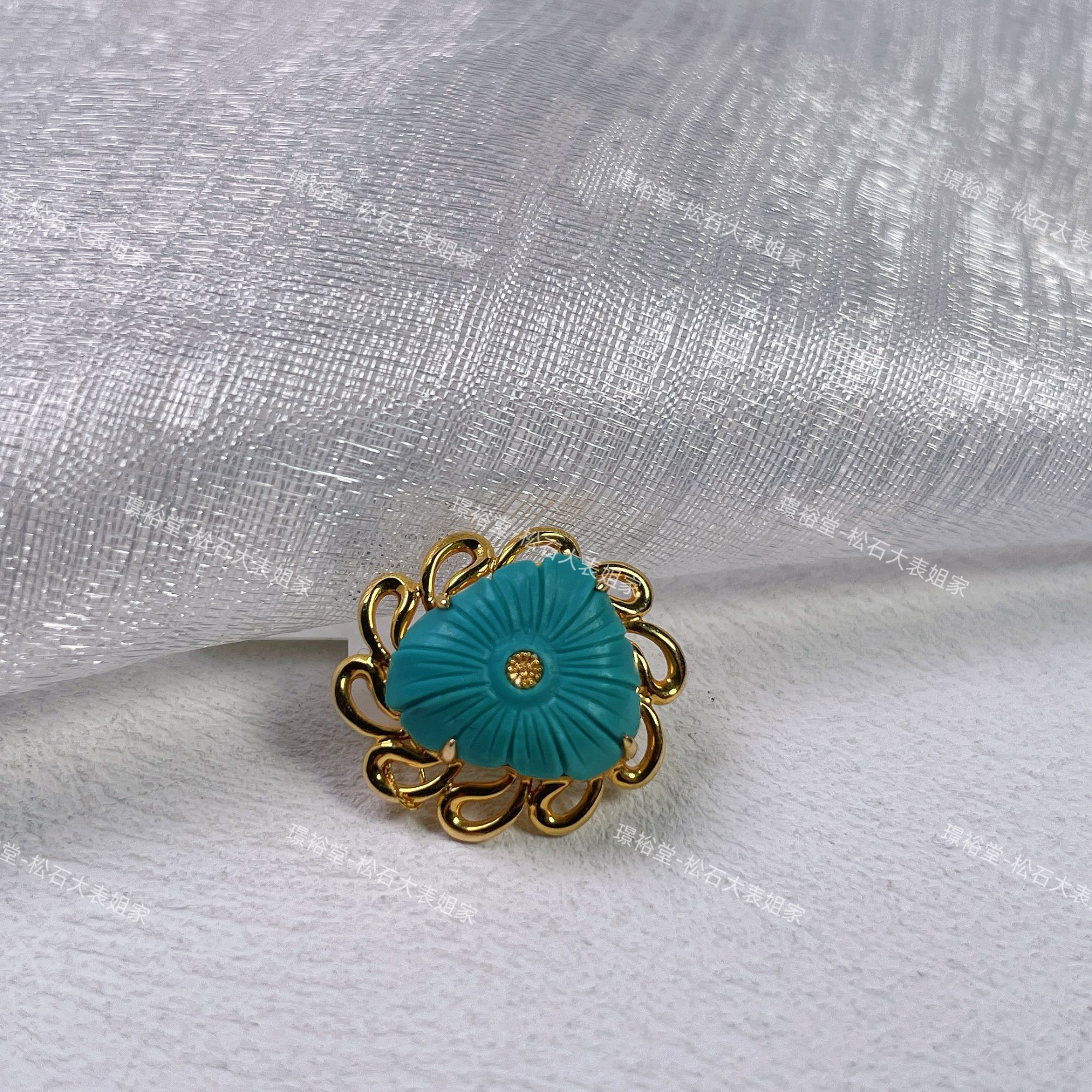 【松石大表姐】绿松石配饰背云文玩DIY百搭配件18K金镶嵌高瓷玉化料