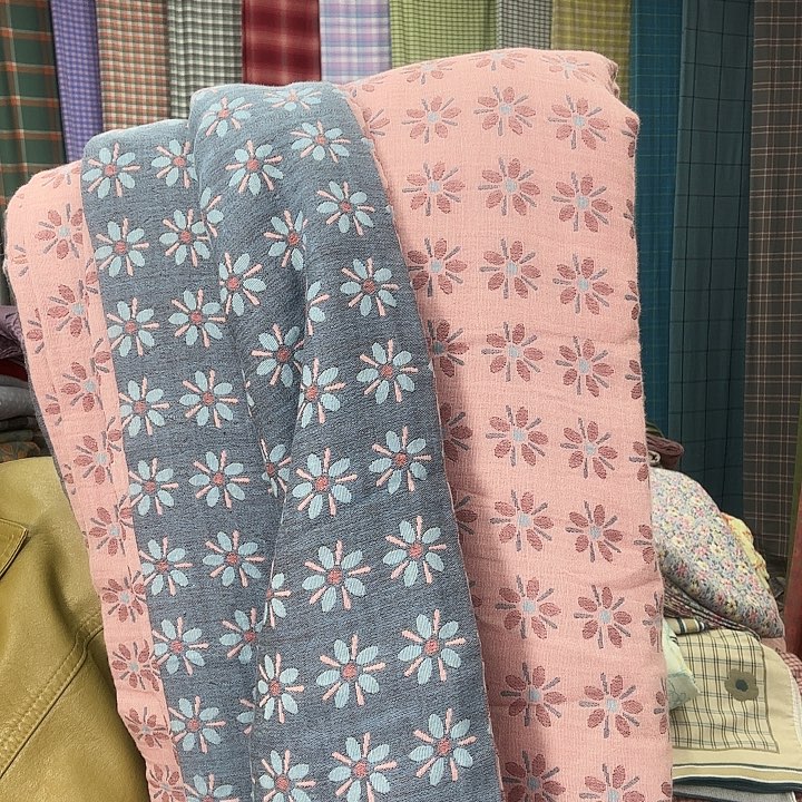 棉全棉色织双层纱被罩花团锦簇粉